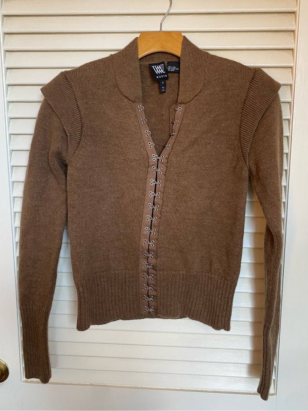 Worth 100% Wool Brown Cardigan with Silver Clasp Buttons